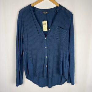 Lucky Brand Striped Navy Button Down Blouse